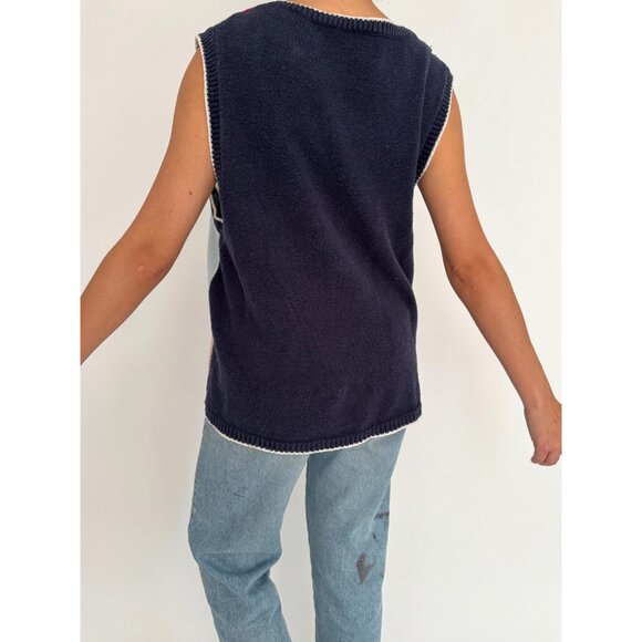 90s vintage multicolor novelty kitschy outdoor scene button up knit sweater vest - Picture 5 of 10